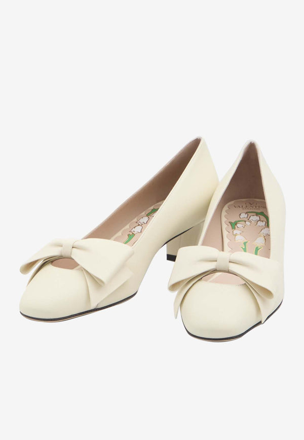 Valentino Bowow 45 Leather Pumps Ivory 6W2S0LB5-DDT-098