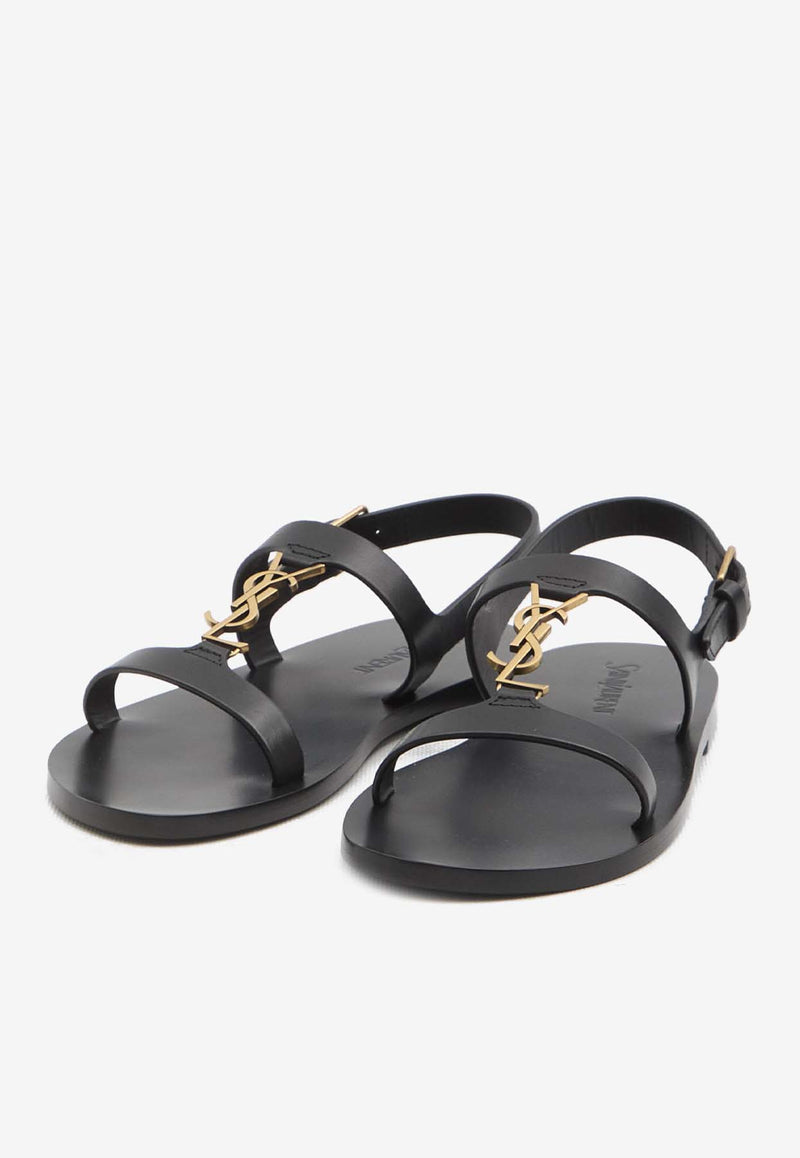 Saint Laurent Cassandre Calf Leather Sandals Black 818294-DWEDD-1000