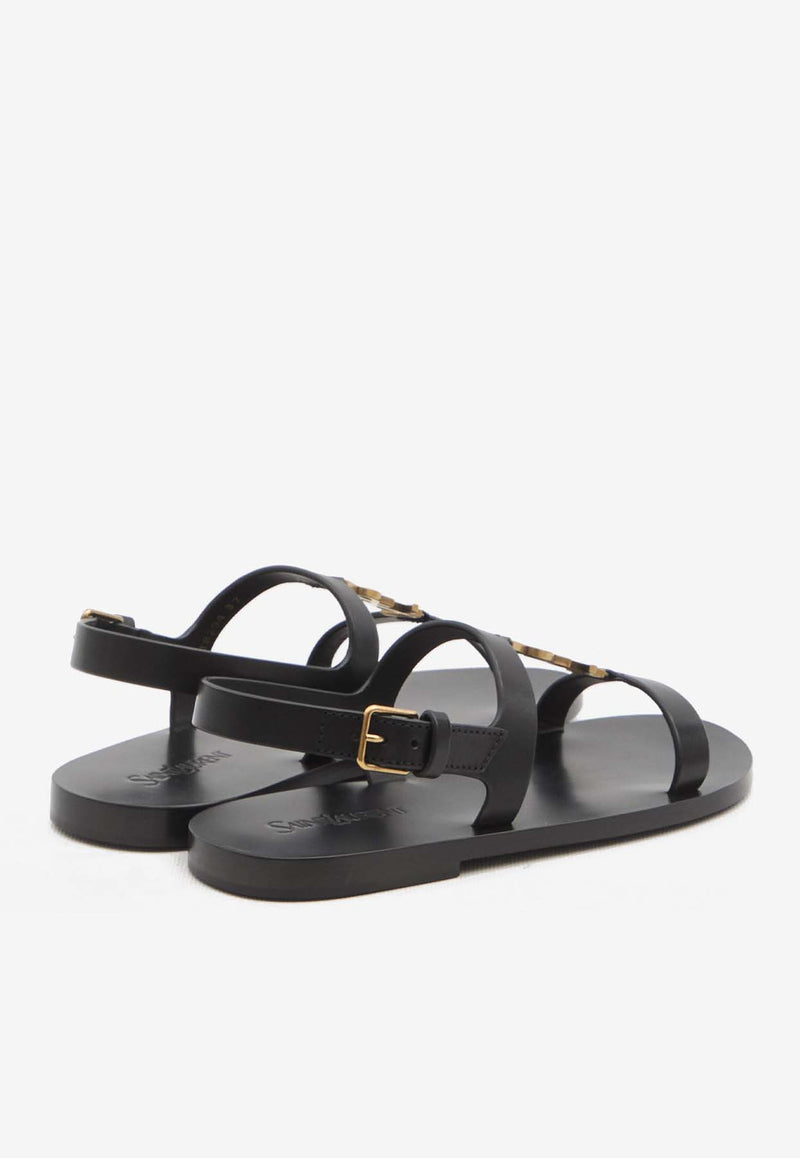 Saint Laurent Cassandre Calf Leather Sandals Black 818294-DWEDD-1000