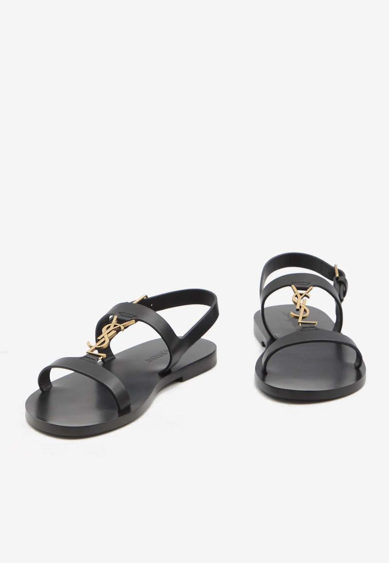 Saint Laurent Cassandre Calf Leather Sandals Black 818294-DWEDD-1000