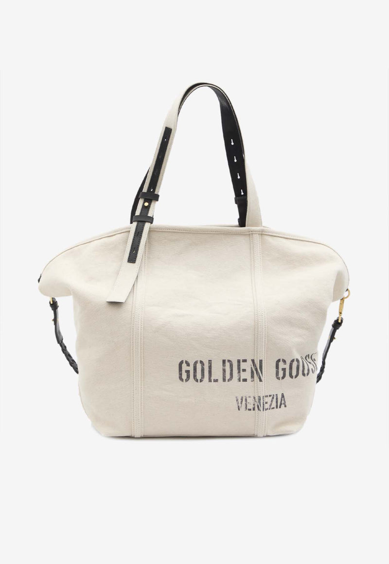 Golden Goose DB Canvas Logo Print Tote Bag Beige GWA00694-A000680-15103