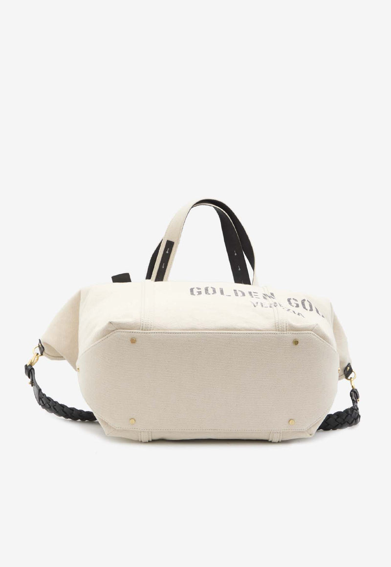 Golden Goose DB Canvas Logo Print Tote Bag Beige GWA00694-A000680-15103