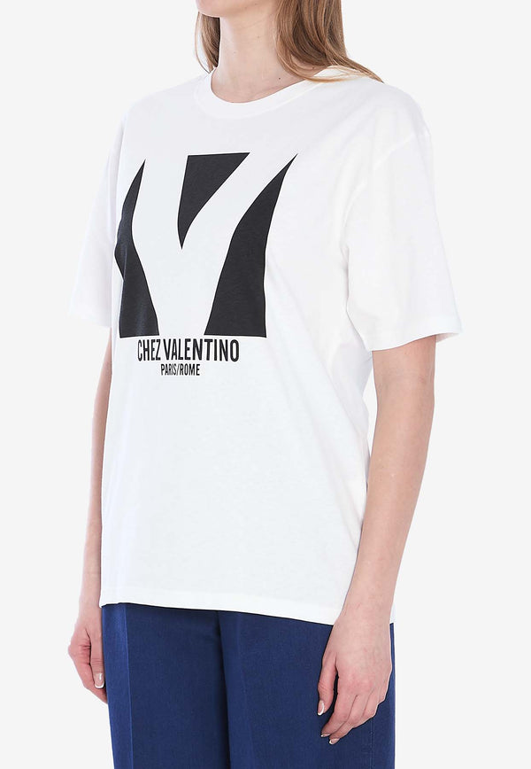 Valentino Chez Logo Print Crewneck T-shirt Ivory 6B3MG24H-95W-A03