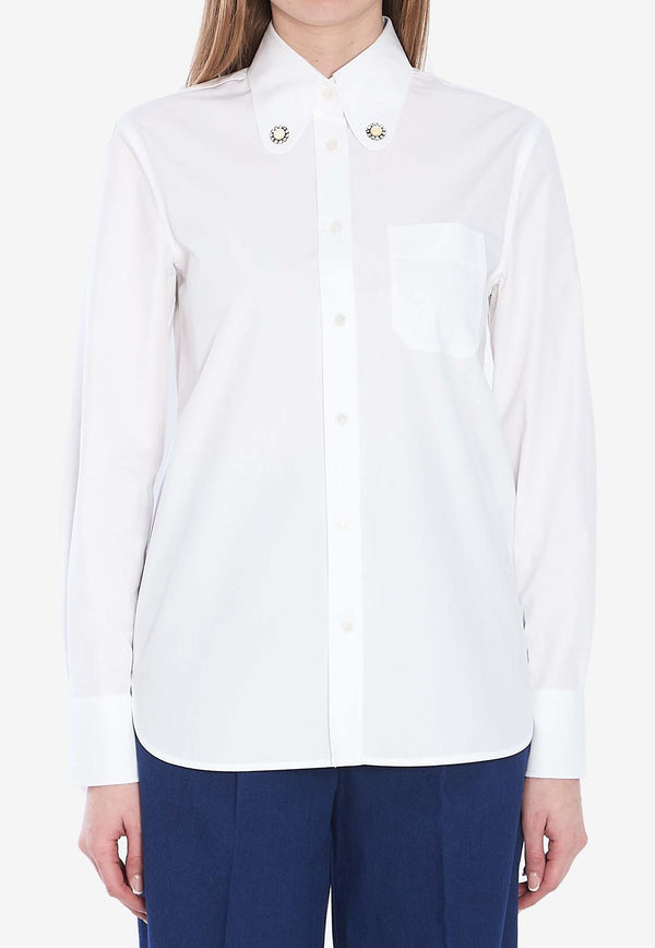 Valentino Jewel Embellished Long-Sleeved Shirt White 6B3AB780-5A6-001