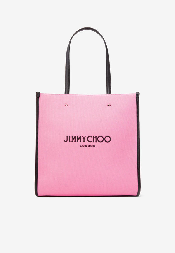 Jimmy Choo Medium Logo Tote Bag N/S TOTE/M CZM CANDY PINK/BLACK/SILVER