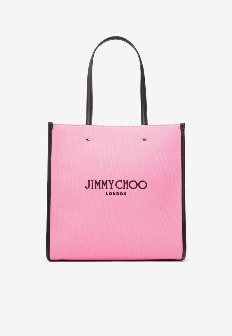 Jimmy Choo Medium Logo Tote Bag N/S TOTE/M CZM CANDY PINK/BLACK/SILVER