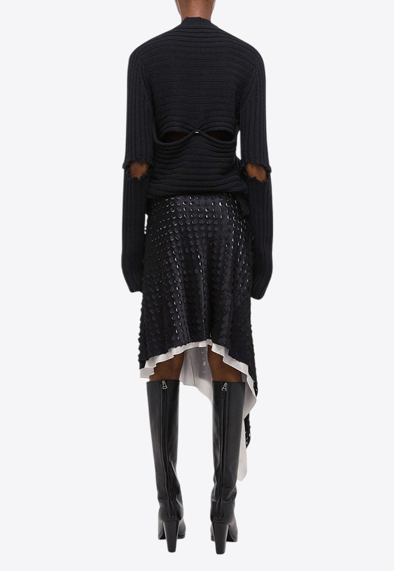 Helmut Lang Hole-Punched Asymmetric Midi Skirt Black O07HW301BLACK