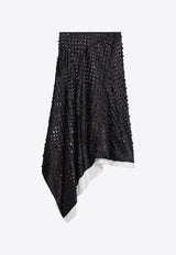 Helmut Lang Hole-Punched Asymmetric Midi Skirt Black O07HW301BLACK