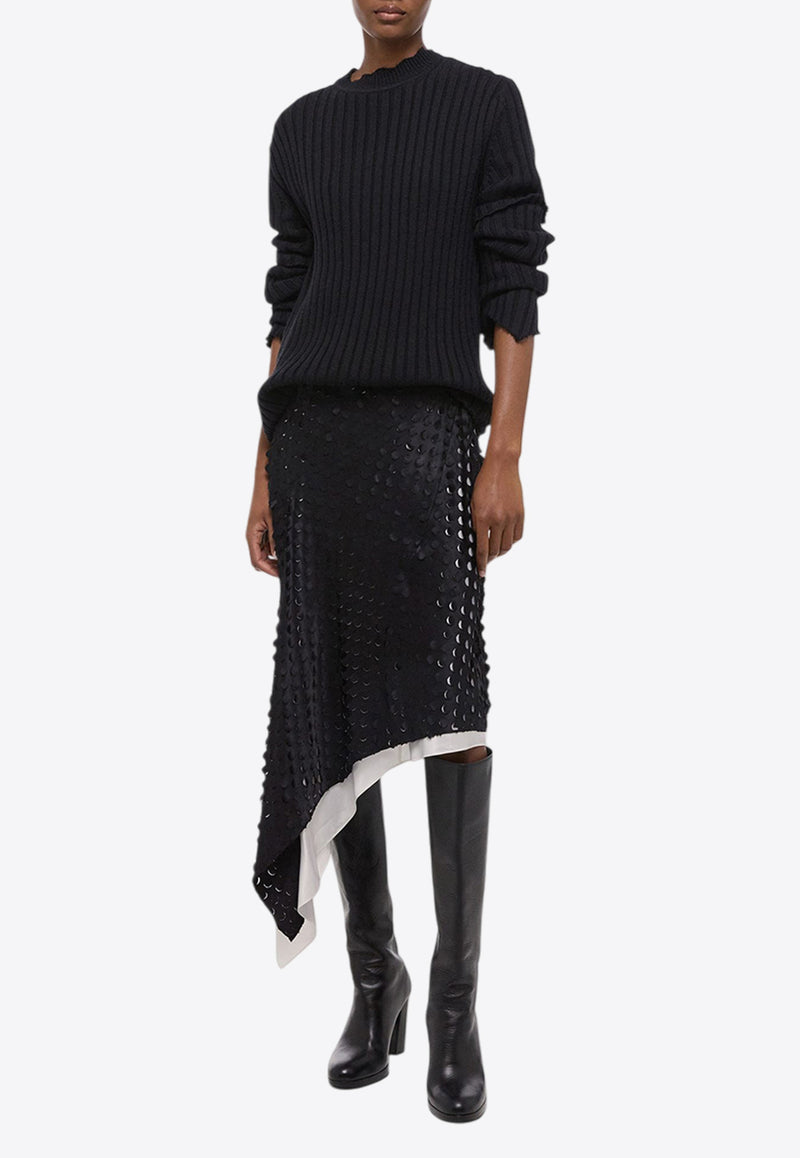 Helmut Lang Hole-Punched Asymmetric Midi Skirt Black O07HW301BLACK