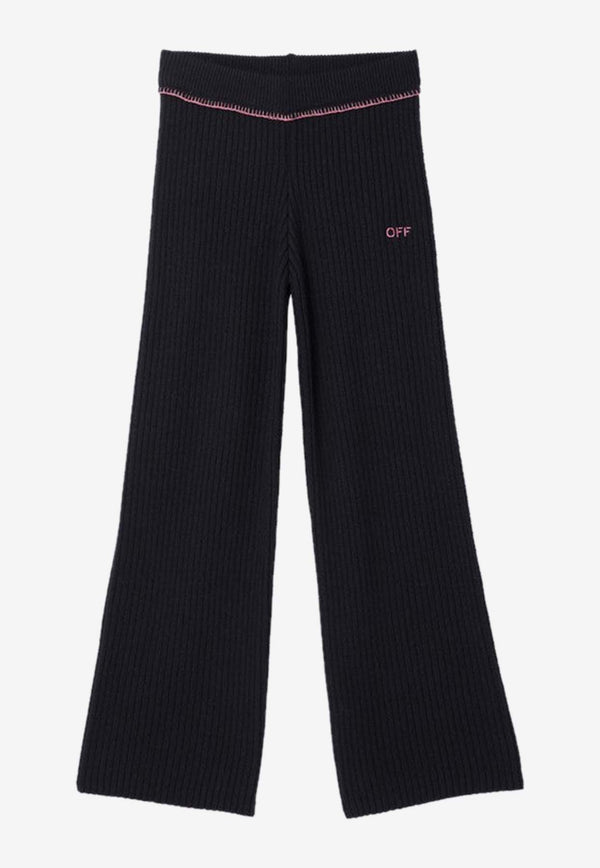 Off-White Kids Girls Embroidered Logo Ribbed Pants Black OGHG001F24-AKNI001/P_OFFW-1030