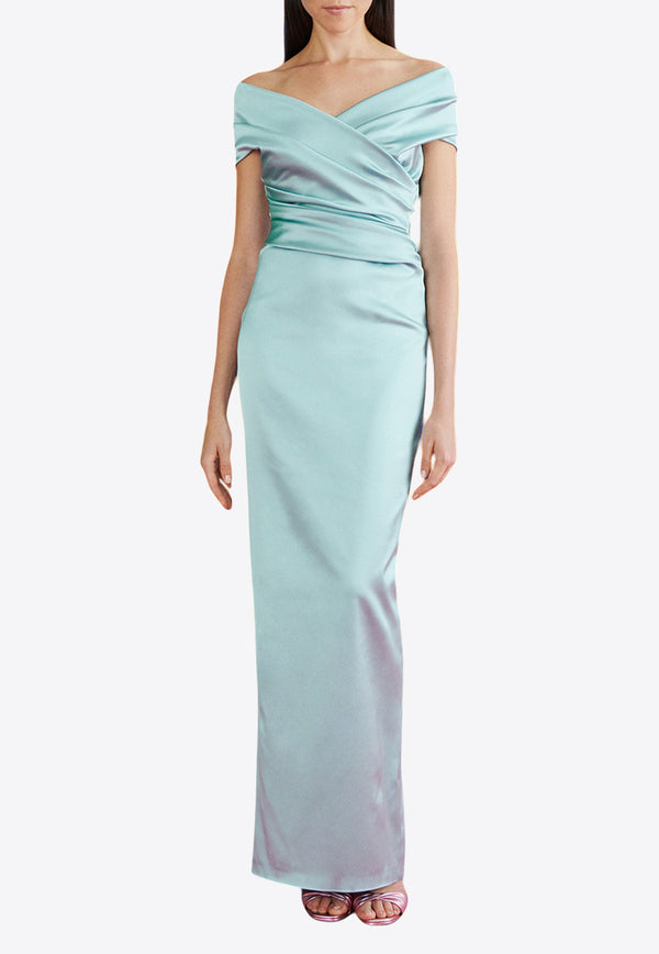 Talbot Runhof Off-Shoulder Satin Duchesse Maxi Dress Light Blue OL0005-041200 999BLUE