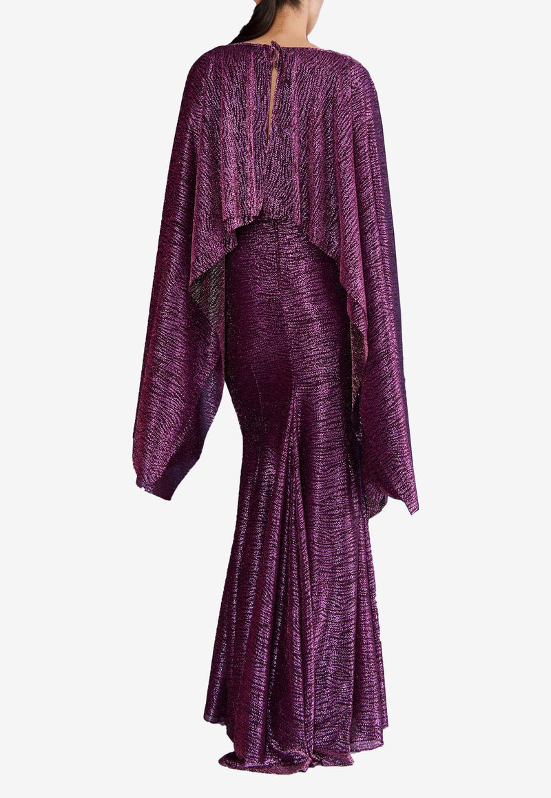 Talbot Runhof Metallic Cape Maxi Dress OL0086-05 NO10 340BURGUNDY