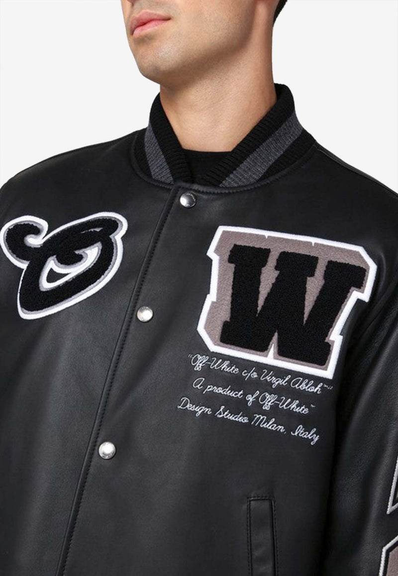 Off-White Leather Varsity Bomber Jacket Black OMJA122C99LEA001/P_OFFW-1010