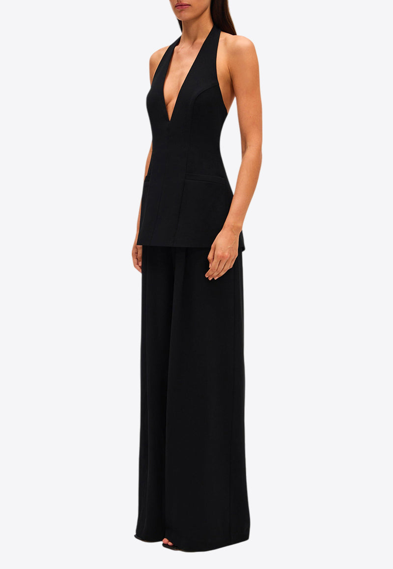 MISHA Pasha Deep V-neck Crepe Jumpsuit Black OND24JU002BLACK