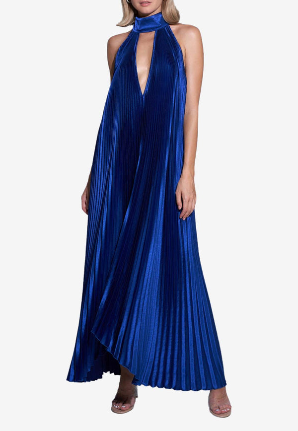 L
IDEE Opera Halterneck Plisse Gown Blue OPEG0023DABLUE