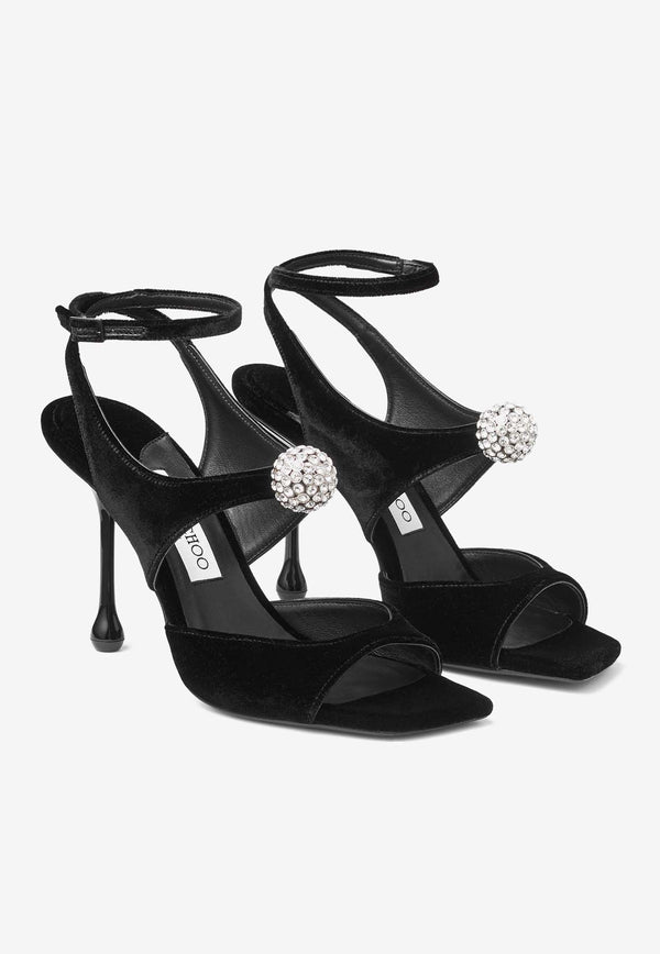 Jimmy Choo Orb 95 Velvet Sandals ORB 95 IQB BLACK/CRYSTAL Black