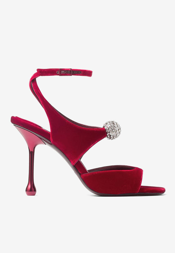 Jimmy Choo Orb 95 Velvet Sandals ORB 95 IQB RUBY RED/CRYSTAL Red