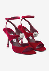 Jimmy Choo Orb 95 Velvet Sandals ORB 95 IQB RUBY RED/CRYSTAL Red