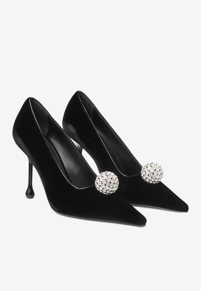 Jimmy Choo Orb 95 Velvet Pumps Black ORB PUMP 95 IQB BLACK/CRYSTAL