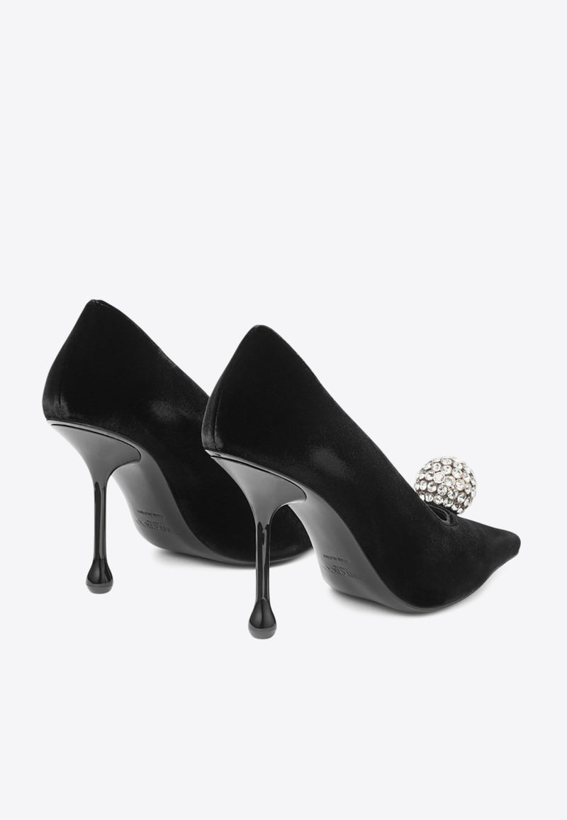 Jimmy Choo Orb 95 Velvet Pumps Black ORB PUMP 95 IQB BLACK/CRYSTAL