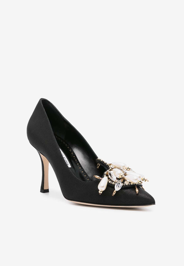 Orientalia 90 Grosgrain Embellished Pumps Manolo Blahnik ORIENTALIAPUMP 90 BLACK 0015 1724-0002