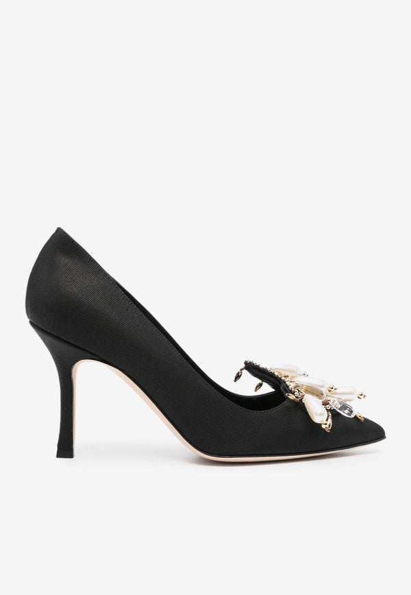 Orientalia 90 Grosgrain Embellished Pumps Manolo Blahnik ORIENTALIAPUMP 90 BLACK 0015 1724-0002