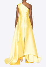 Solace London Charo One-Shoulder Satin Draped Gown Yellow OS42008YELLOW