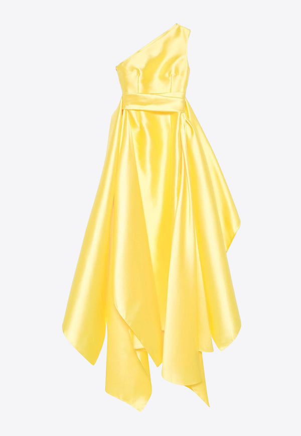 Solace London Charo One-Shoulder Satin Draped Gown Yellow OS42008YELLOW