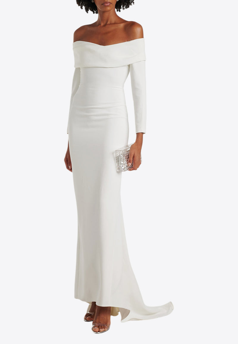 Solace London Lyla Off-Shoulder Crepe Gown White OS42027WHITE