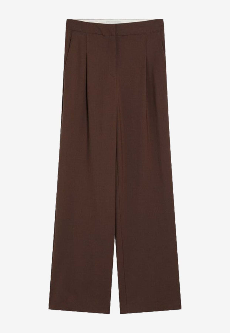 Loulou Studio Wide-Leg Tailored Pants Brown OSILOWO/Q_LOULO-WO