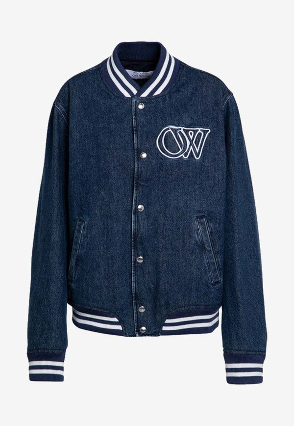 Off-White Embroidered Logo Denim Bomber Jacket Blue OWEK009F24DEN001/P_OFFW-4645