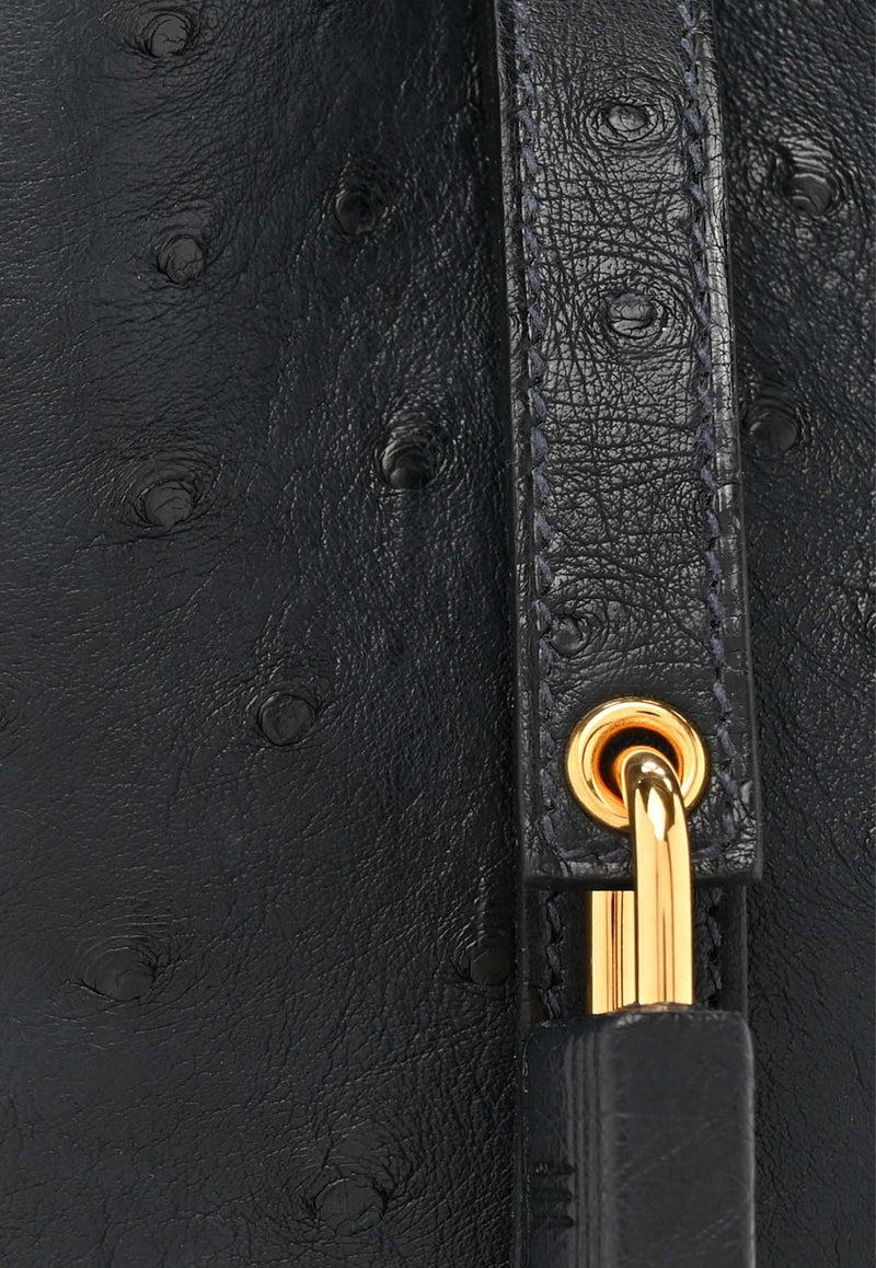 Micro Picotin Lock 14 in Ostrich Caban with Gold Hardware