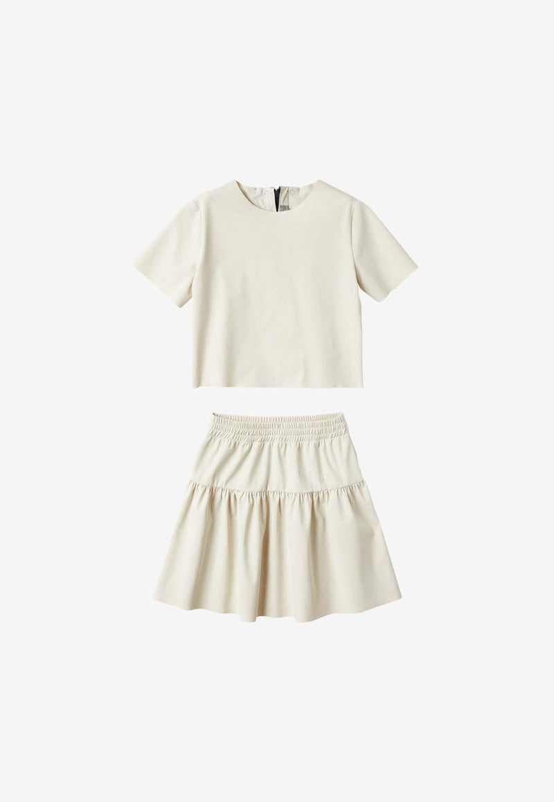 Il Gufo Girls Grosgrain Bow T-shirt and Skirt Set Beige P24DP455N0074-ANY/O_GUFO-1449