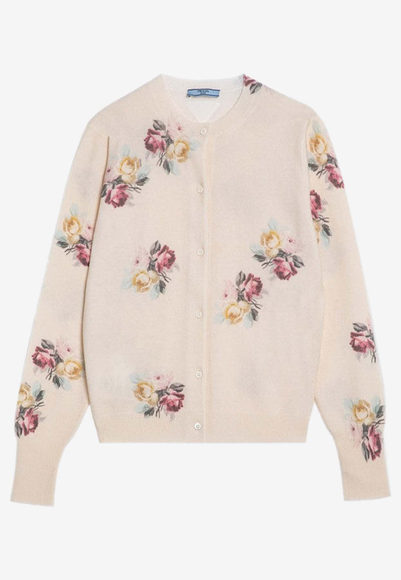 Prada Floral Print Wool Cardigan Ivory P25M97OOO15IT/P_PRADA-F0627