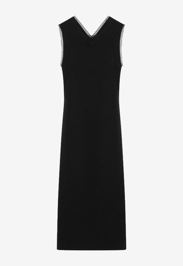 Prada Lace-Trimmed Interlock Midi Crepe Dress Black P3O44OOO1557/Q_PRADA-F0002