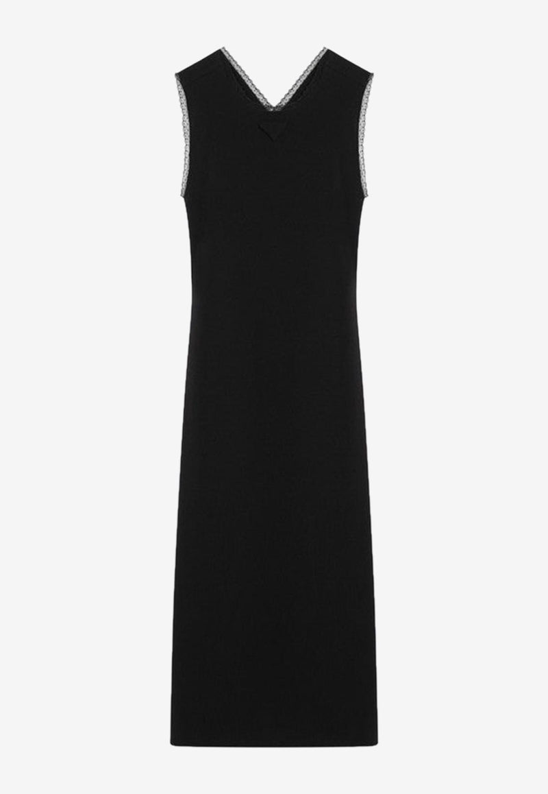 Prada Lace-Trimmed Interlock Midi Crepe Dress Black P3O44OOO1557/Q_PRADA-F0002