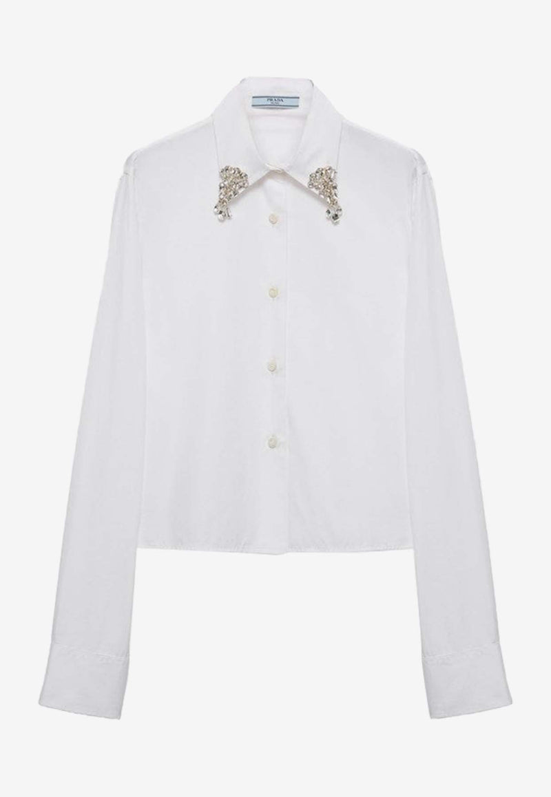 Prada Embellished Poplin Shirt White P472HROOO155W/Q_PRADA-F0009