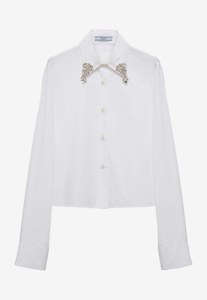 Prada Embellished Poplin Shirt White P472HROOO155W/Q_PRADA-F0009