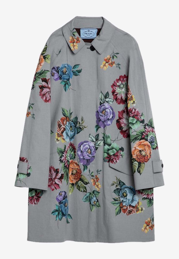 Prada Single-Breasted Floral Coat Gray P658ROOO14ZV/P_PRADA-F0276