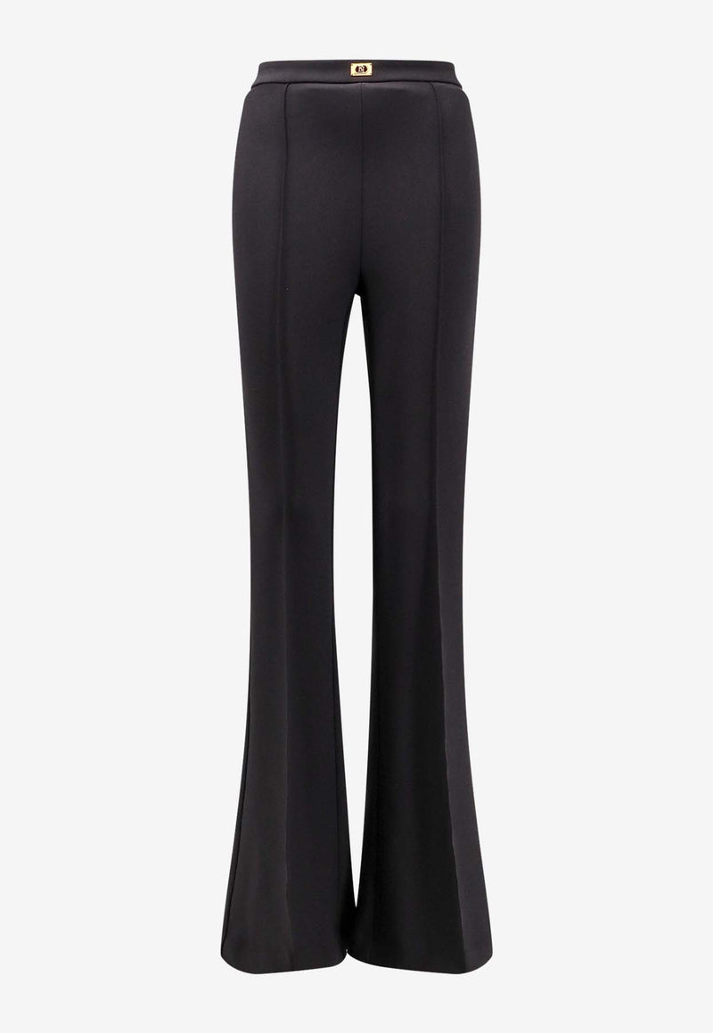 Elisabetta Franchi Flared Pants with Metal Monogram  Black PA07951E2_110