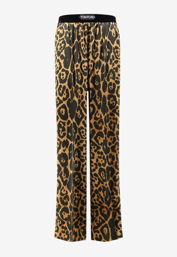 Tom Ford Leopard Print Silk Pants Brown PAW397FAP225_KB359