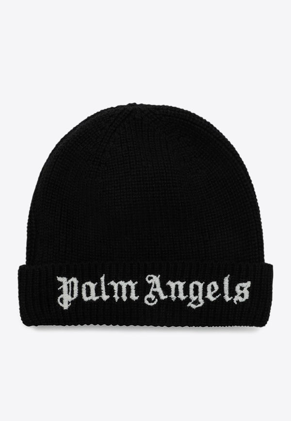 Palm Angels Kids Boys Logo Embroidered Beanie Black PBLC006C99KNI001/P_PALMA-1001