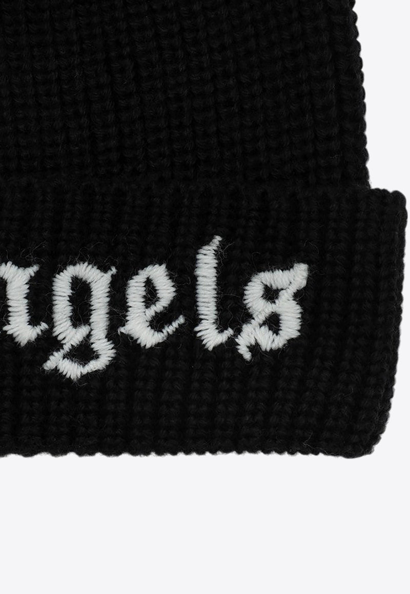 Palm Angels Kids Boys Logo Embroidered Beanie Black PBLC006C99KNI001/P_PALMA-1001