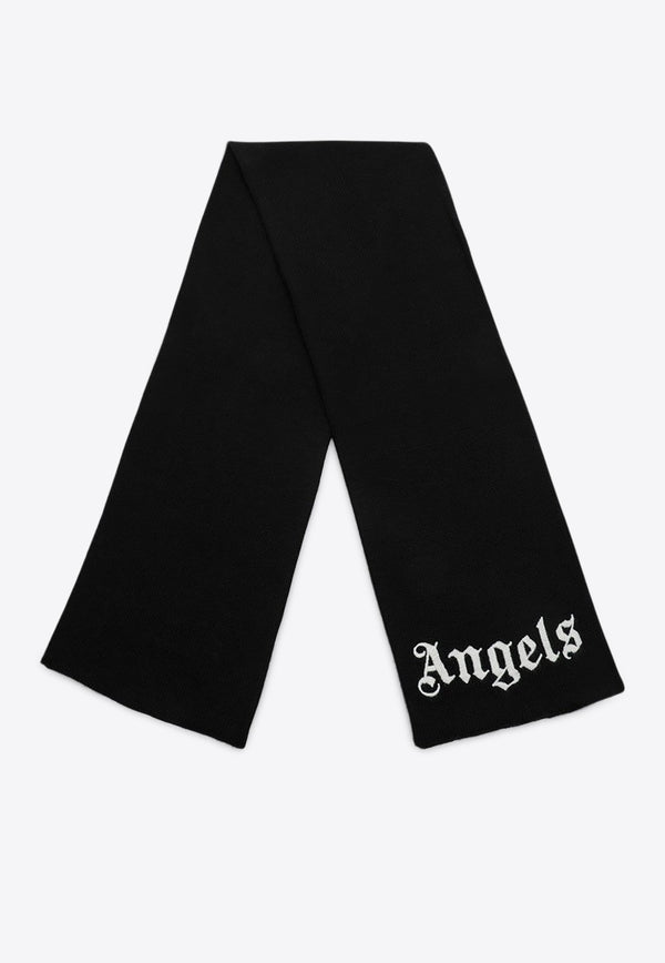 Palm Angels Logo Embroidered Knitted Scarf Black PBMA008C99KNI001/P_PALMA-1001