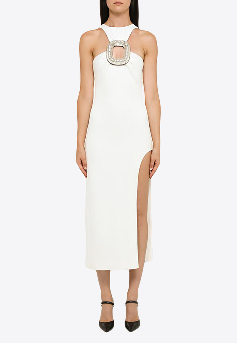 David Koma Asymmetrical Midi Dress with Big Crystal Buckle White PF23DK24DPL/N_DAVID-WS