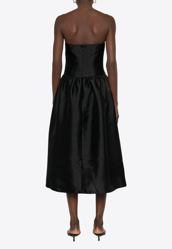 Self-Portrait Taffeta Strapless Midi Dress PF24-008M-BBLACK