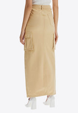 Self-Portrait Embellished Denim Cargo Maxi Skirt PF24-835XASK-BGBEIGE