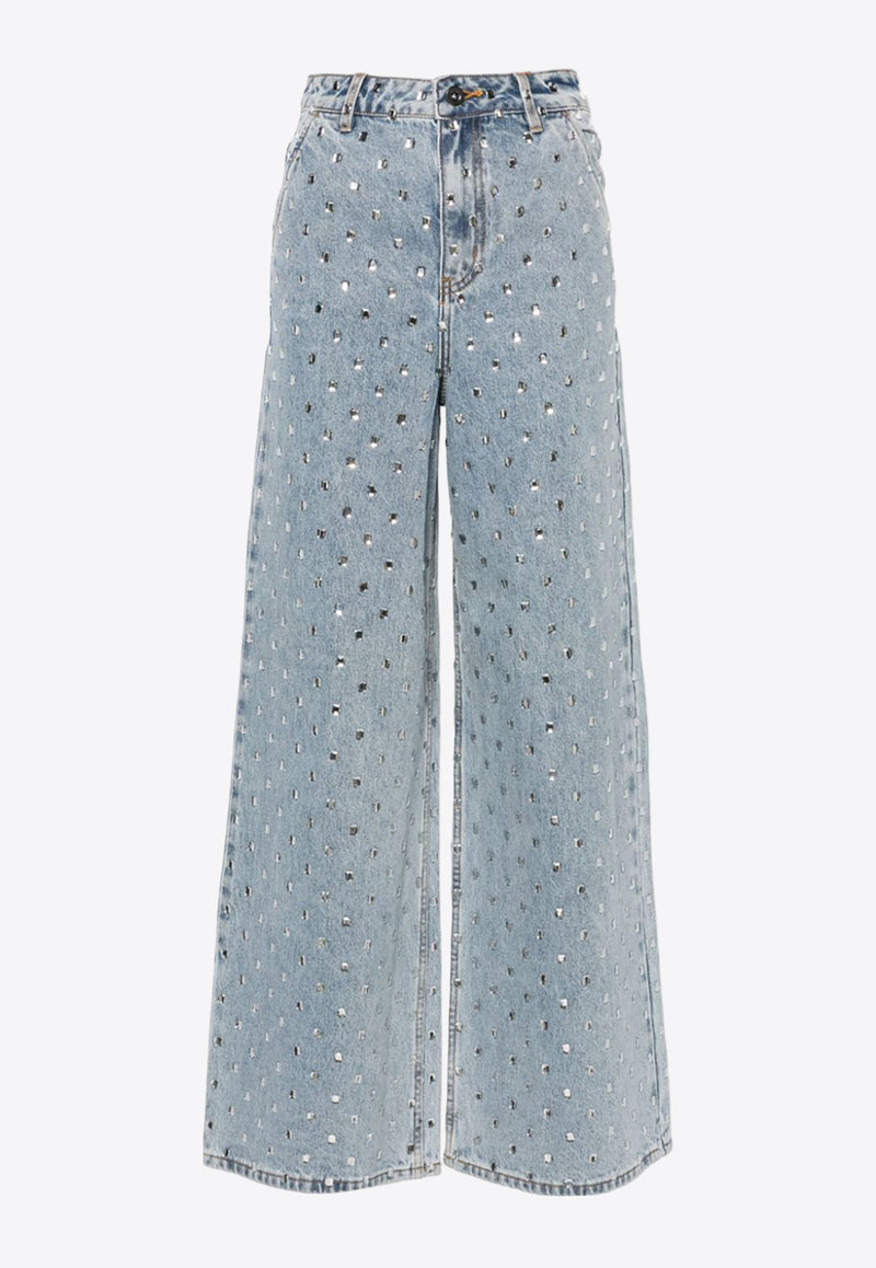 Self-Portrait Square Rhinestone Denim Jeans PF24-839P-BLLIGHT BLUE