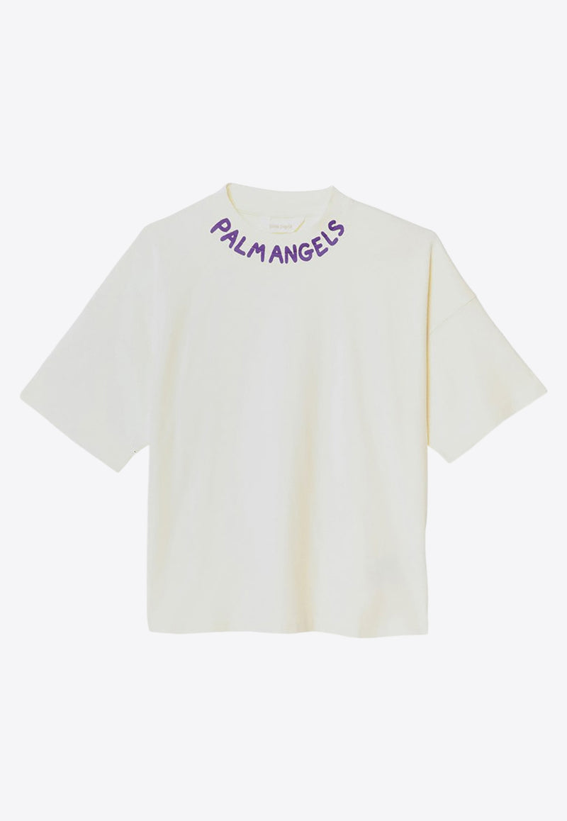 Palm Angels Kids Girls Logo Print Oversized T-shirt Butter PGAA001F24-AJER001/P_PALMA-0437