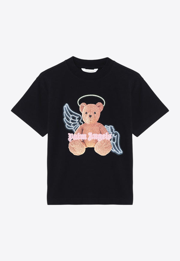 Palm Angels Kids Girls Bear Angel Print T-shirt Black PGAA002C99-AJER004/P_PALMA-1060